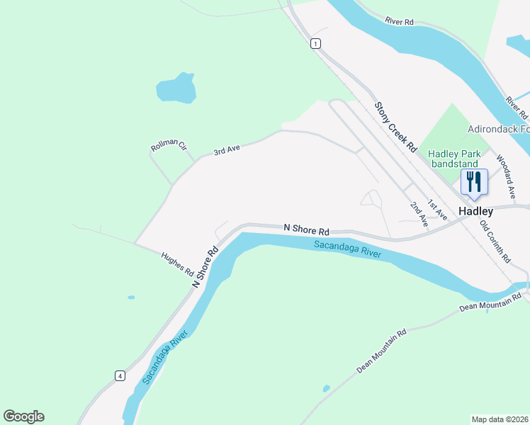 map of restaurants, bars, coffee shops, grocery stores, and more near 3959-4003 North Shore Road in Hadley