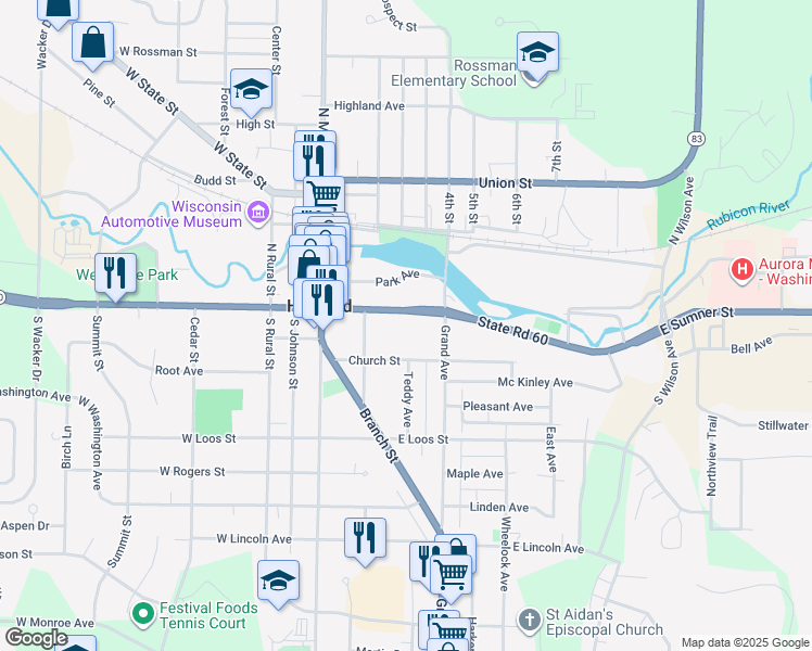 map of restaurants, bars, coffee shops, grocery stores, and more near 225 East Sumner Street in Hartford