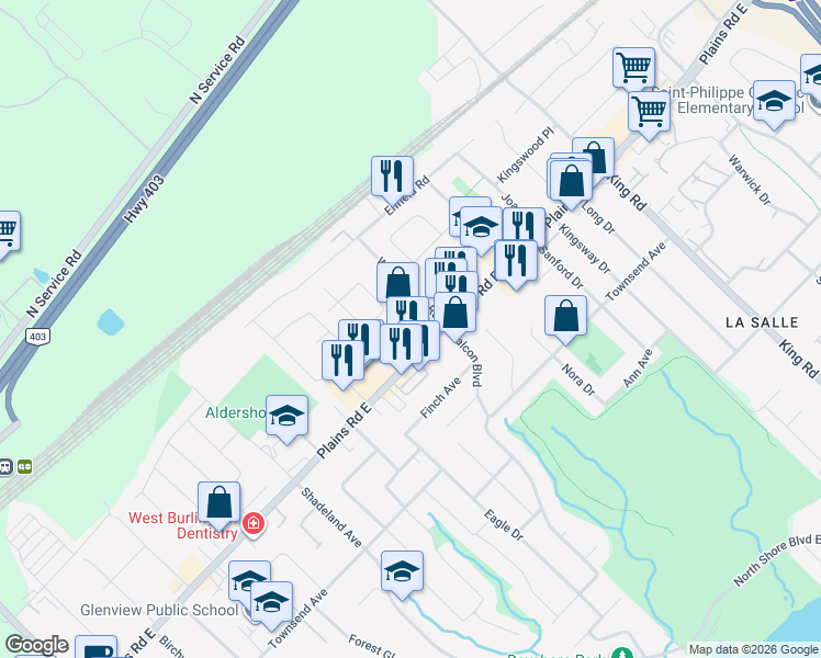 map of restaurants, bars, coffee shops, grocery stores, and more near in Burlington