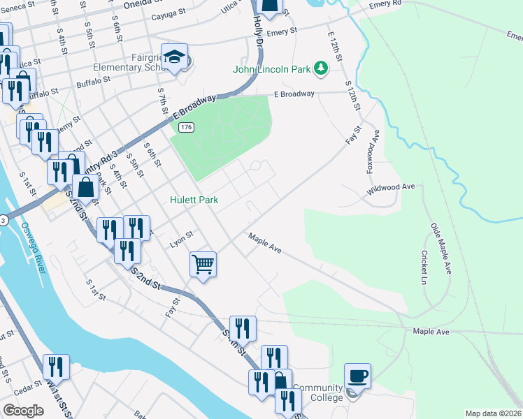 map of restaurants, bars, coffee shops, grocery stores, and more near 811 Fay Street in Fulton