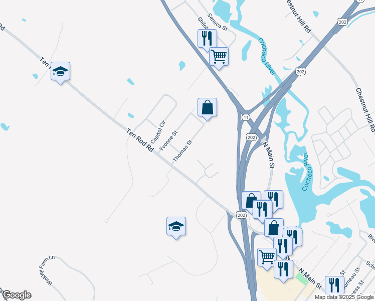 map of restaurants, bars, coffee shops, grocery stores, and more near 7 Thomas Street in Rochester