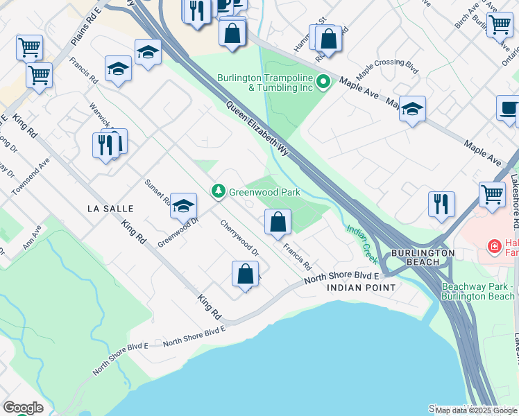 map of restaurants, bars, coffee shops, grocery stores, and more near in Burlington