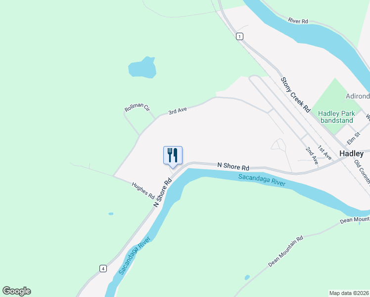 map of restaurants, bars, coffee shops, grocery stores, and more near 3959 North Shore Road in Hadley