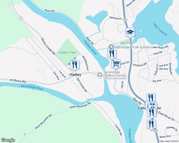 map of restaurants, bars, coffee shops, grocery stores, and more near 4136 Rockwell Street in Hadley
