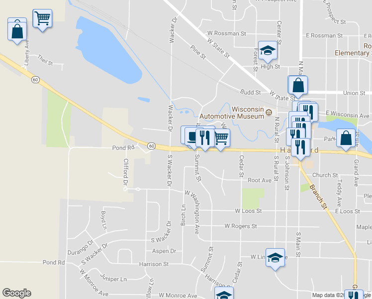 map of restaurants, bars, coffee shops, grocery stores, and more near 725 West Sumner Street in Hartford