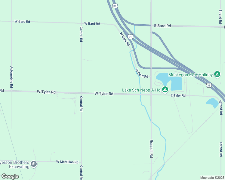 map of restaurants, bars, coffee shops, grocery stores, and more near 20 West Tyler Road in Muskegon