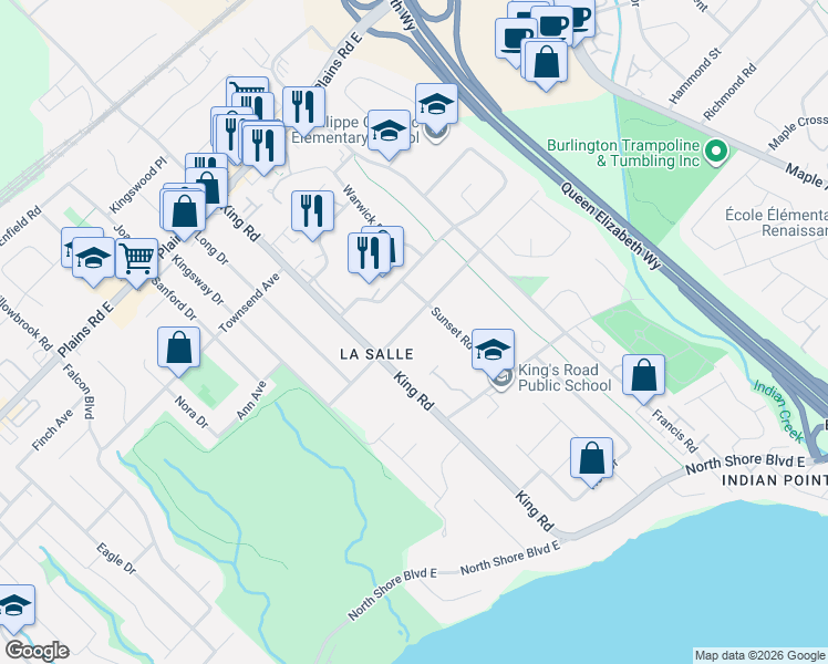 map of restaurants, bars, coffee shops, grocery stores, and more near 648 Cedar Avenue in Burlington