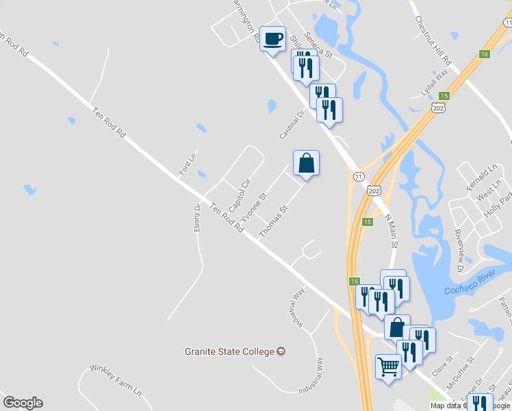 map of restaurants, bars, coffee shops, grocery stores, and more near 8 Yvonne Street in Rochester
