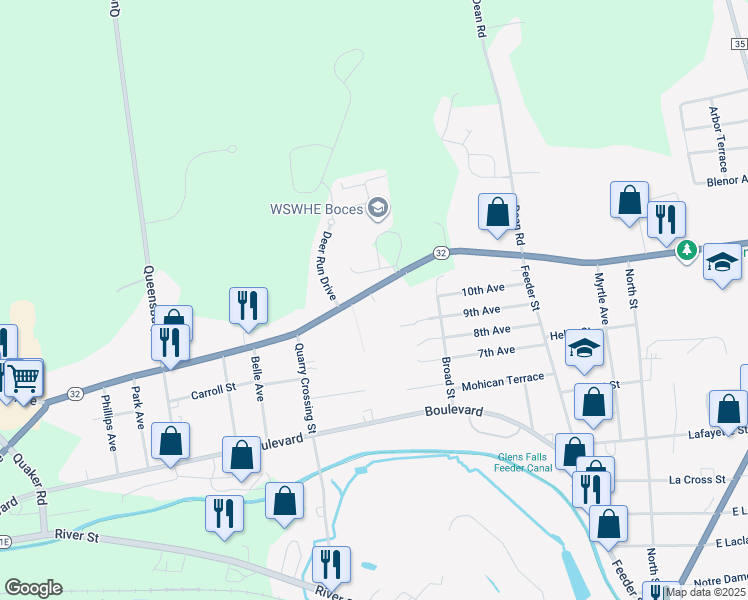 map of restaurants, bars, coffee shops, grocery stores, and more near 1056 Dix Avenue in Hudson Falls
