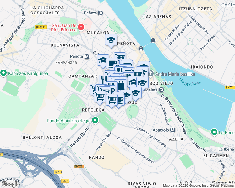 map of restaurants, bars, coffee shops, grocery stores, and more near in Portugalete