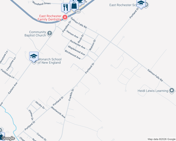 map of restaurants, bars, coffee shops, grocery stores, and more near 597 Portland Street in Rochester