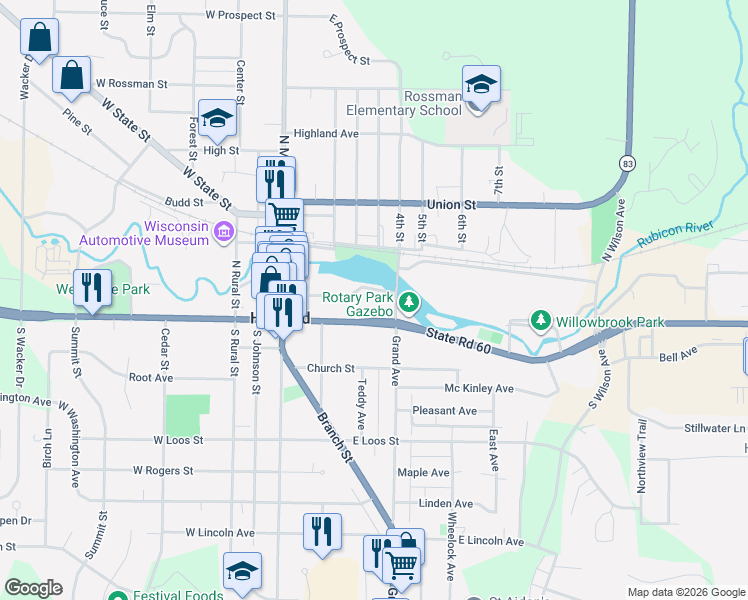 map of restaurants, bars, coffee shops, grocery stores, and more near 325 Park Avenue in Hartford