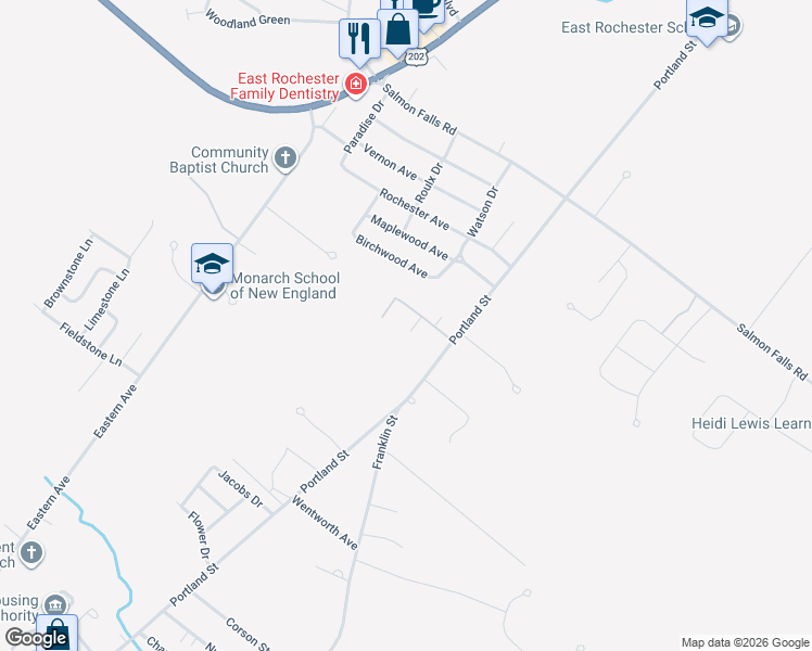 map of restaurants, bars, coffee shops, grocery stores, and more near 616 Portland Street in Rochester