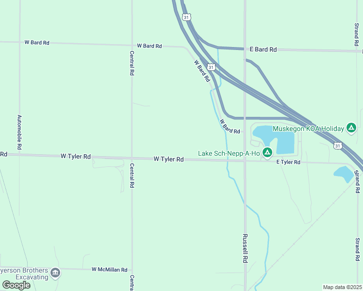 map of restaurants, bars, coffee shops, grocery stores, and more near 20 West Tyler Road in Muskegon