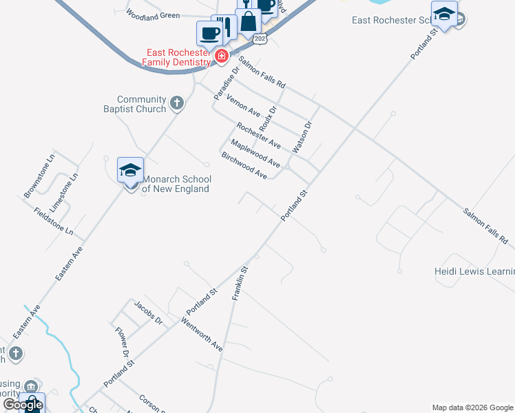 map of restaurants, bars, coffee shops, grocery stores, and more near 616 Portland Street in Rochester