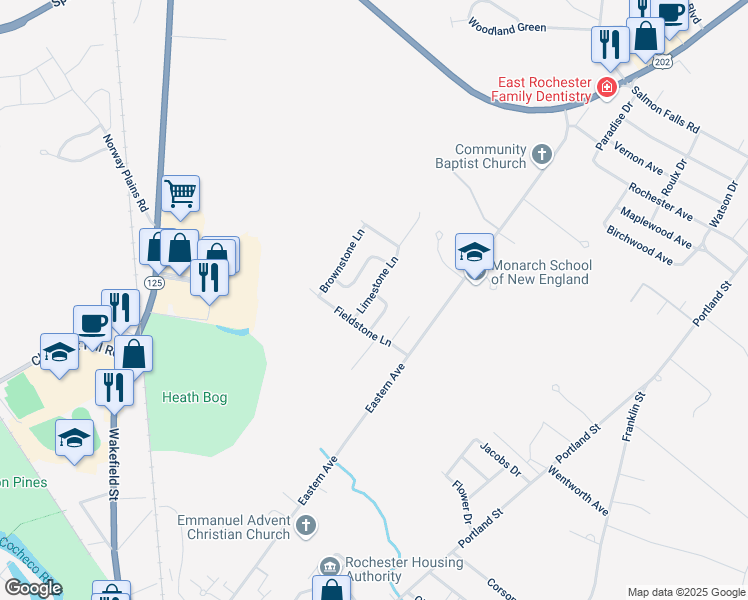 map of restaurants, bars, coffee shops, grocery stores, and more near 13 Limestone Lane in Rochester