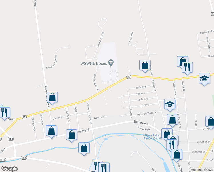 map of restaurants, bars, coffee shops, grocery stores, and more near 1033 Dix Avenue in Hudson Falls