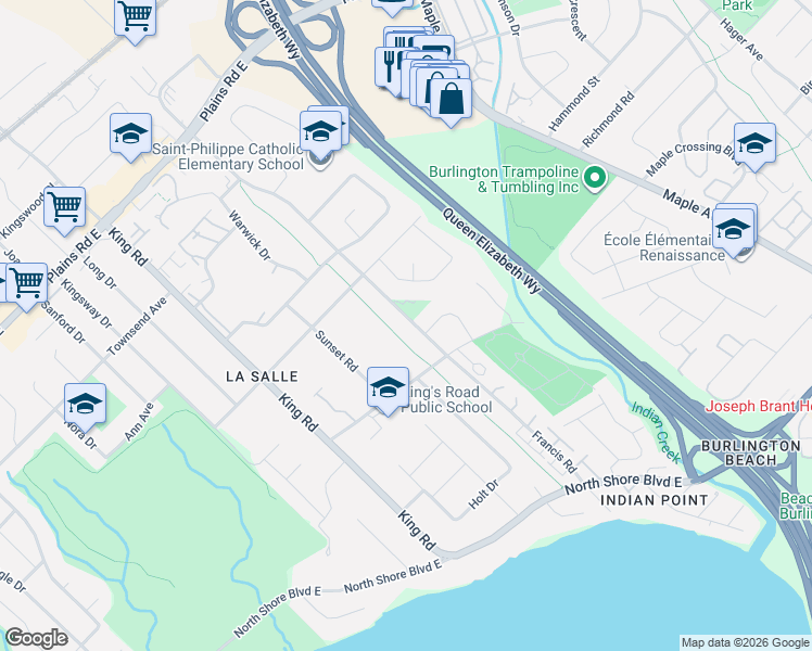 map of restaurants, bars, coffee shops, grocery stores, and more near 758 Francis Road in Burlington