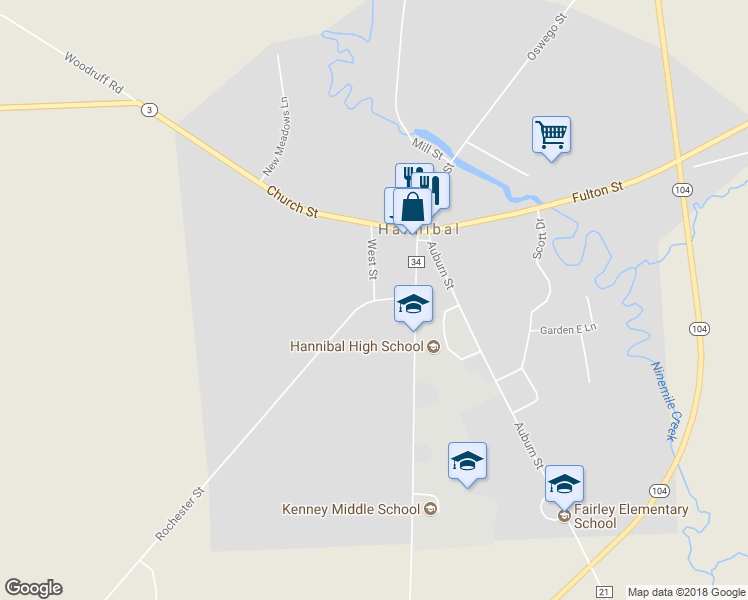 map of restaurants, bars, coffee shops, grocery stores, and more near Rochester Street & West Street in Hannibal