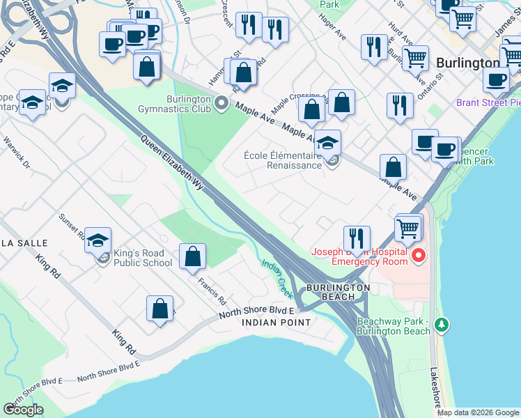 map of restaurants, bars, coffee shops, grocery stores, and more near 1146 Campbell Court in Burlington