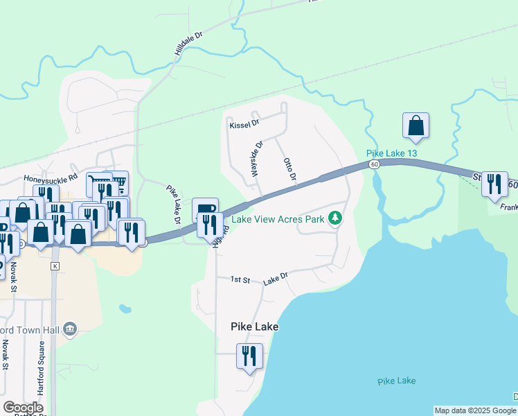 map of restaurants, bars, coffee shops, grocery stores, and more near 6151 Wisconsin 60 Trunk in Hartford