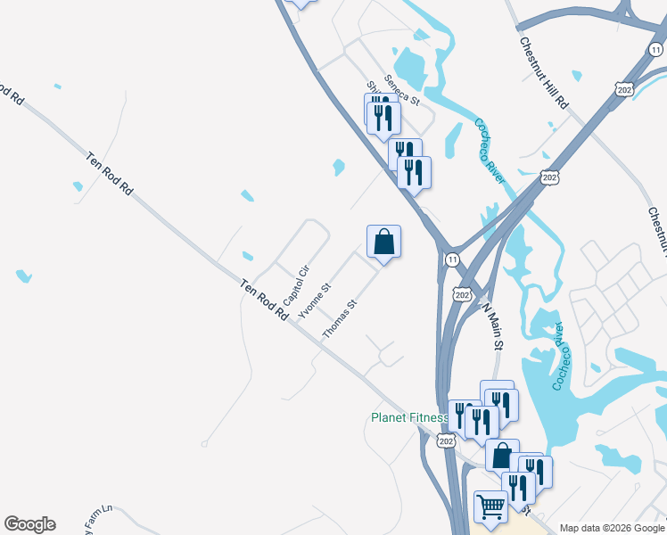 map of restaurants, bars, coffee shops, grocery stores, and more near 8 Yvonne Street in Rochester