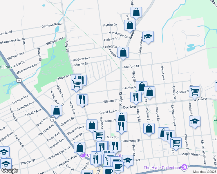 map of restaurants, bars, coffee shops, grocery stores, and more near 21 Hoyt Avenue in Glens Falls