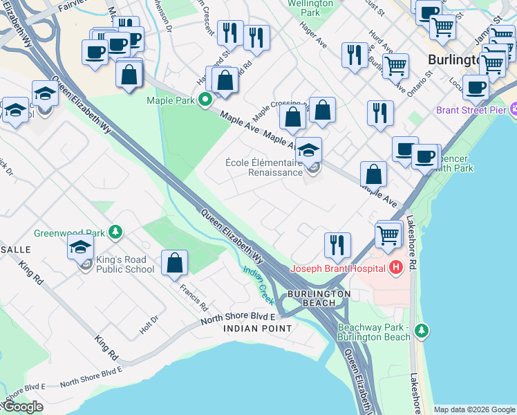 map of restaurants, bars, coffee shops, grocery stores, and more near 1158 Campbell Court in Burlington