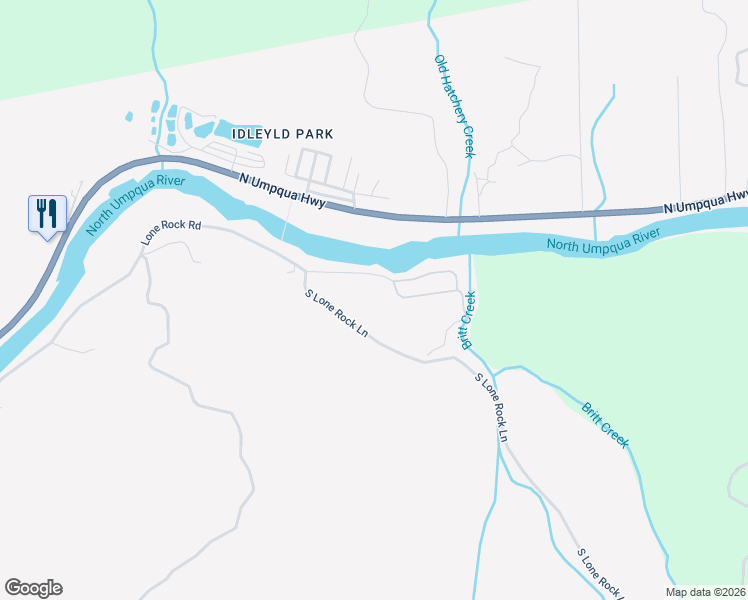map of restaurants, bars, coffee shops, grocery stores, and more near 2121 Lone Rock Road in Glide