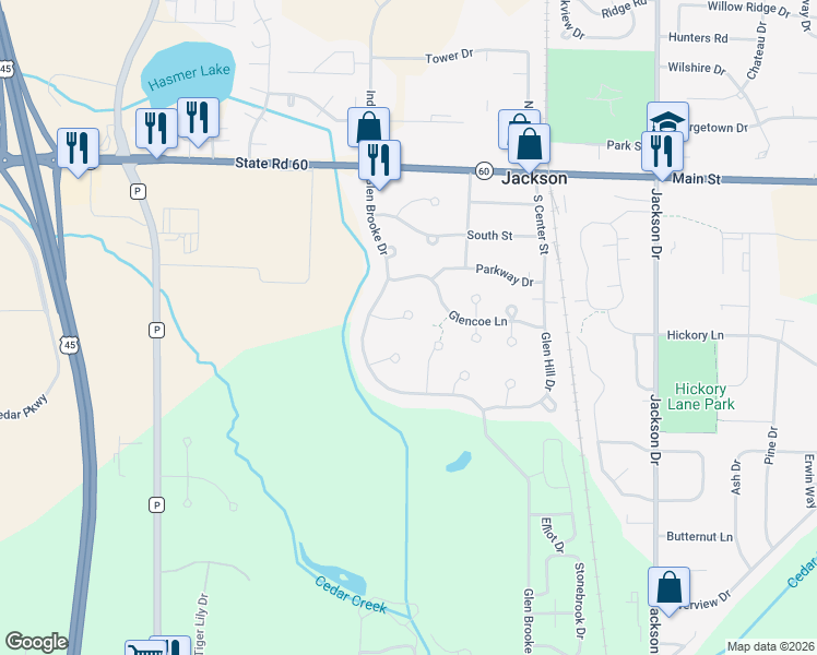 map of restaurants, bars, coffee shops, grocery stores, and more near N165W21191 Tartan Court in Jackson