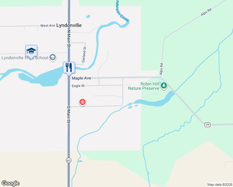 map of restaurants, bars, coffee shops, grocery stores, and more near 2 Miller Drive in Lyndonville