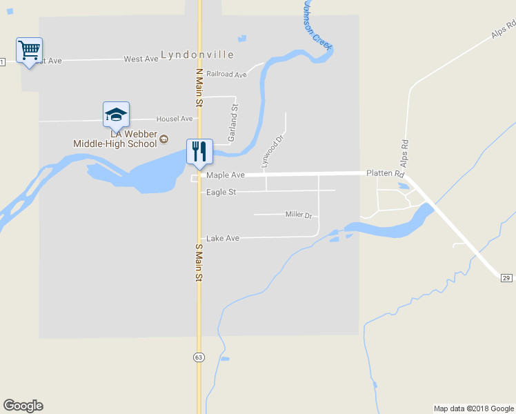 map of restaurants, bars, coffee shops, grocery stores, and more near 14 Miller Drive in Lyndonville