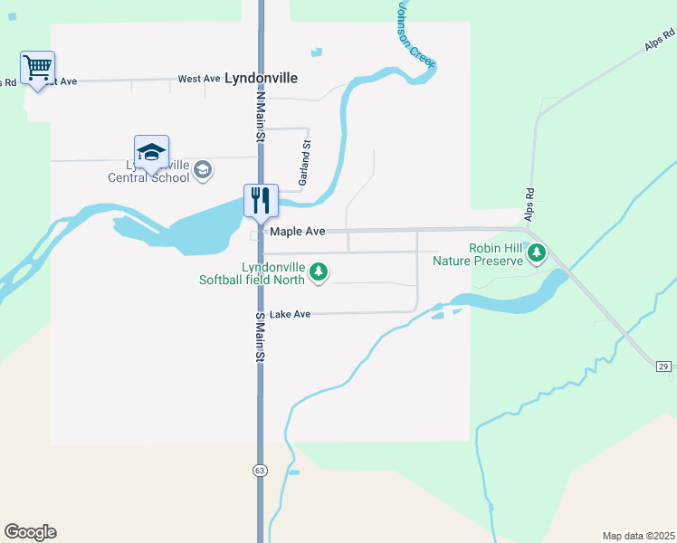 map of restaurants, bars, coffee shops, grocery stores, and more near 14 Miller Drive in Lyndonville