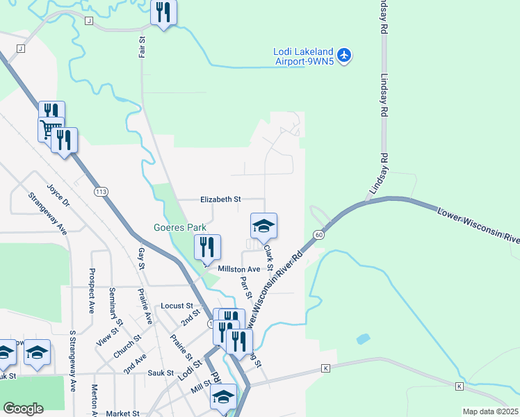 map of restaurants, bars, coffee shops, grocery stores, and more near 375 Clark Street in Lodi