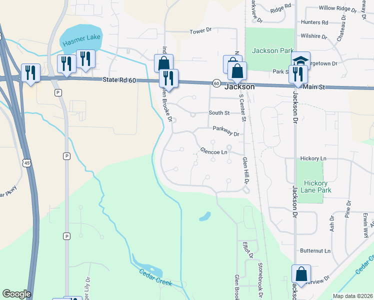 map of restaurants, bars, coffee shops, grocery stores, and more near N165W21191 Tartan Court in Jackson