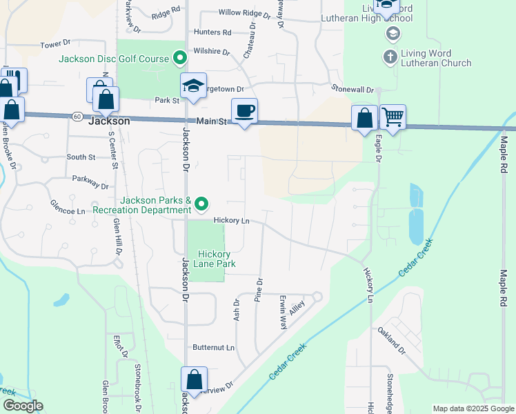 map of restaurants, bars, coffee shops, grocery stores, and more near W200N16574 Hemlock Street in Jackson