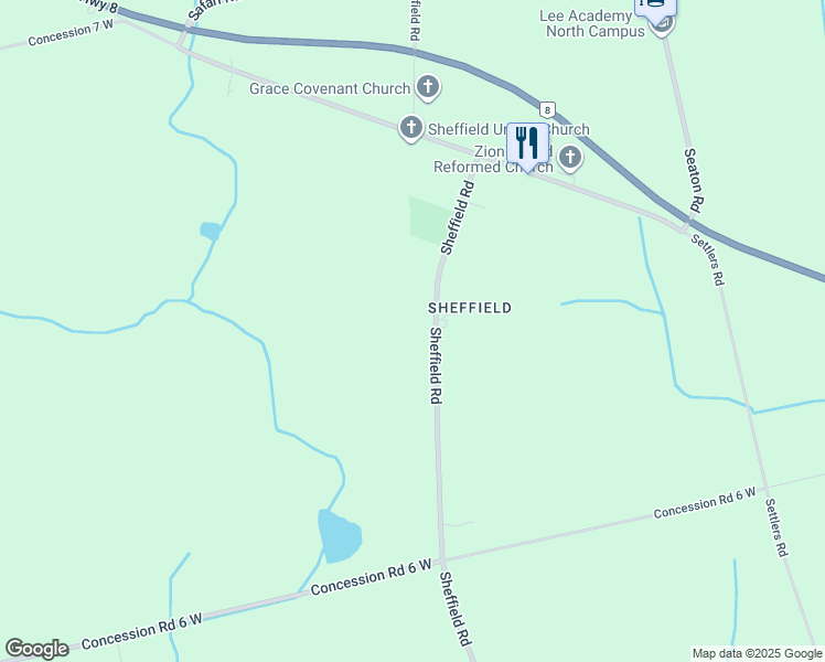 map of restaurants, bars, coffee shops, grocery stores, and more near 1191 Sheffield Road in Hamilton
