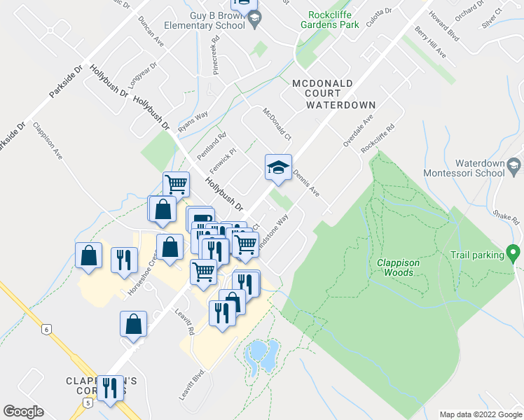 map of restaurants, bars, coffee shops, grocery stores, and more near 13 Newell Court in Hamilton