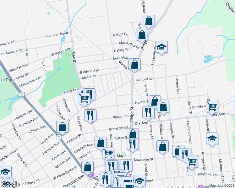 map of restaurants, bars, coffee shops, grocery stores, and more near 21 Hoyt Ave in Glens Falls