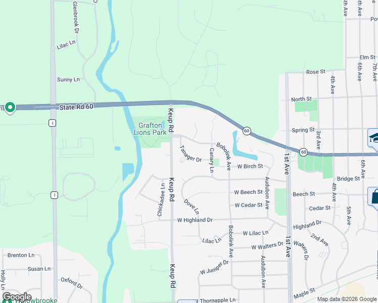 map of restaurants, bars, coffee shops, grocery stores, and more near 452 Tanager Drive in Grafton