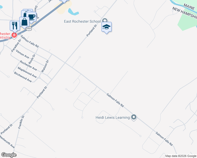 map of restaurants, bars, coffee shops, grocery stores, and more near 562 Salmon Falls Road in Rochester