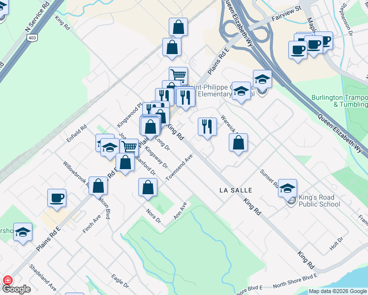 map of restaurants, bars, coffee shops, grocery stores, and more near in Burlington