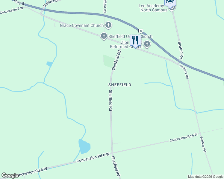 map of restaurants, bars, coffee shops, grocery stores, and more near 1188 Sheffield Road in Hamilton