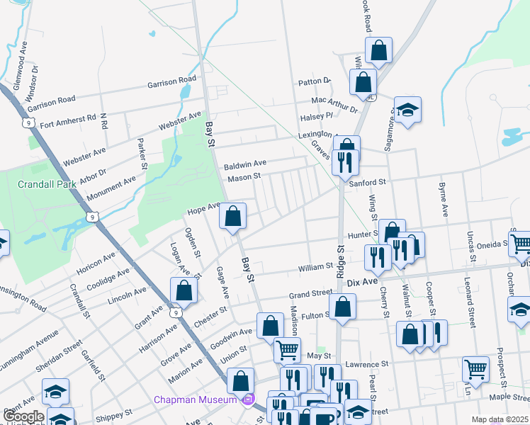 map of restaurants, bars, coffee shops, grocery stores, and more near 10 Stoddard Avenue in Glens Falls