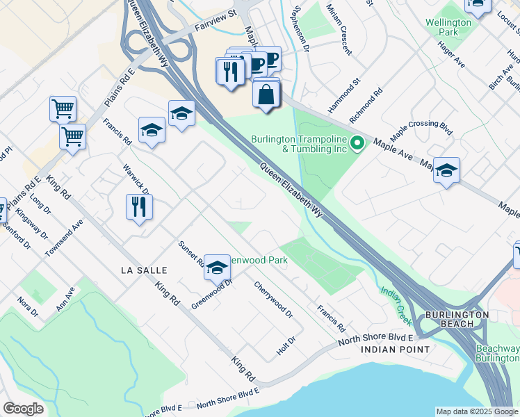 map of restaurants, bars, coffee shops, grocery stores, and more near 1034 Shepherds Drive in Burlington