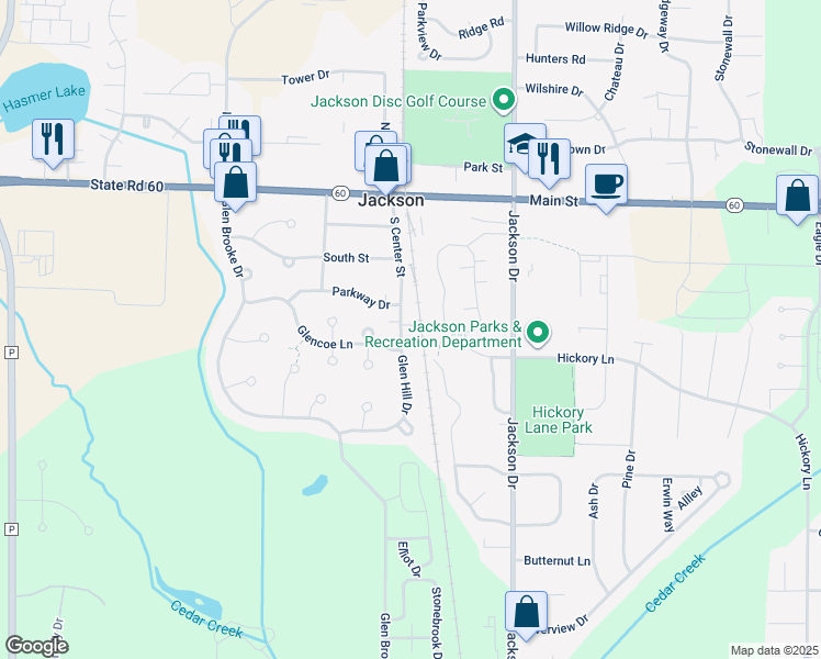map of restaurants, bars, coffee shops, grocery stores, and more near W206N16733 Blackberry Circle in Jackson