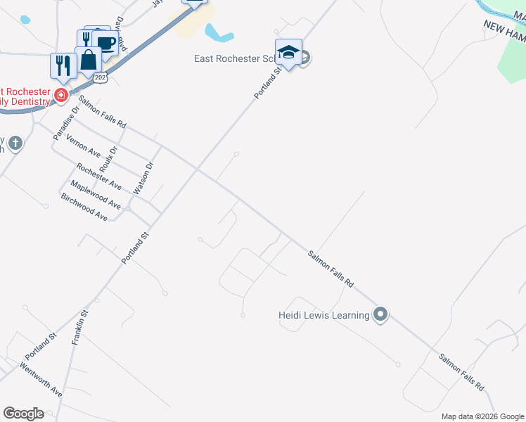 map of restaurants, bars, coffee shops, grocery stores, and more near 546 Salmon Falls Road in Rochester