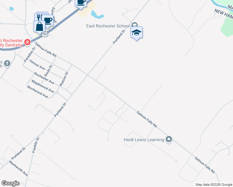 map of restaurants, bars, coffee shops, grocery stores, and more near 546 Salmon Falls Road in Rochester