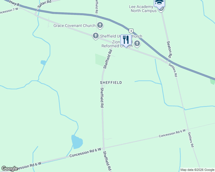 map of restaurants, bars, coffee shops, grocery stores, and more near 1188 Sheffield Road in Hamilton