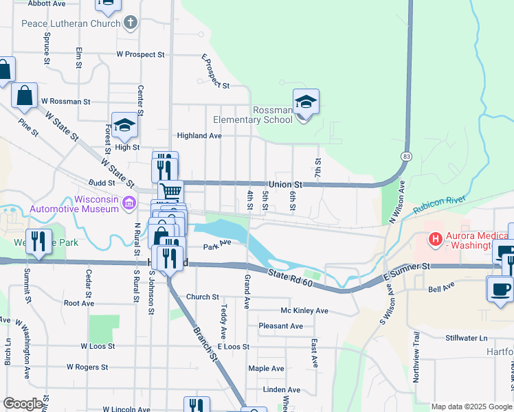 map of restaurants, bars, coffee shops, grocery stores, and more near 218 Third Street in Hartford